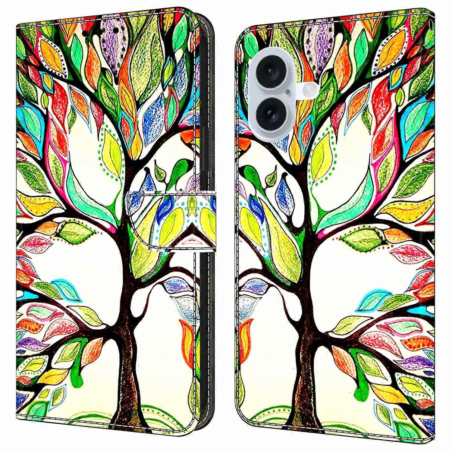 Kompatibel Mit Iphone 16 Schutzhülle Mit Musteraufdruck, Tpu + Pu-leder, Klapphandyhülle