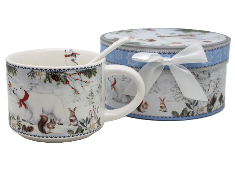 320 Ml Porzellanbecher Mit Winterteddybären In Einer Weihnachtlichen Geschenkbox