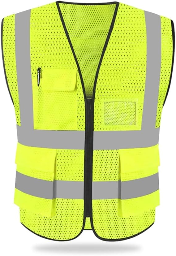 Warnweste Mit Hoher Sichtbarkeit, Reflektierende Sicherheitsweste, Kleidung, Arbeit, Geschäftsführer, Weste, Jacke, Reißverschluss, Klammer, Sicherheit, Handy-ausweishalter, Tasche, 3d