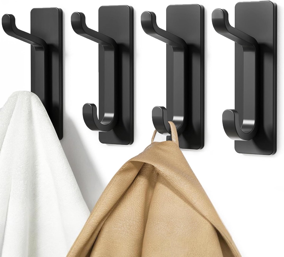 Haken - Wandmontage - Haken Für Mäntel Und Handtücher - Robuste, Selbstklebende Türhaken - 5er-pack, Geeignet Zum Aufhängen Von Handtüchern, Kleidung Usw., Schwarz.