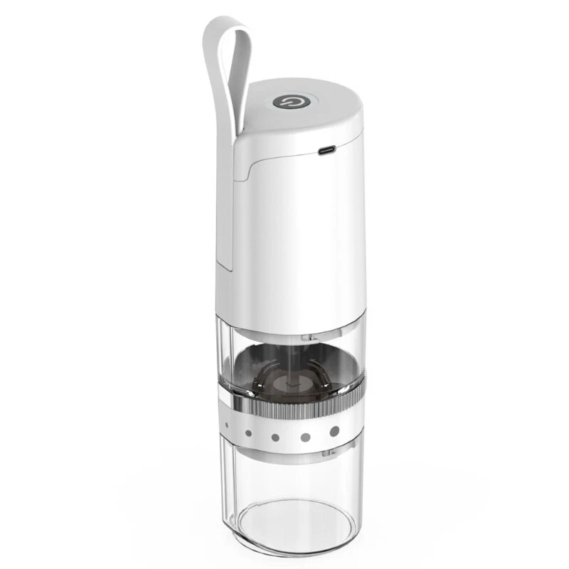 Elektrische Kaffeemühle Mit Keramikmahlwerk, Transparentem, Einstellbarem Mahlgrad (weiß).