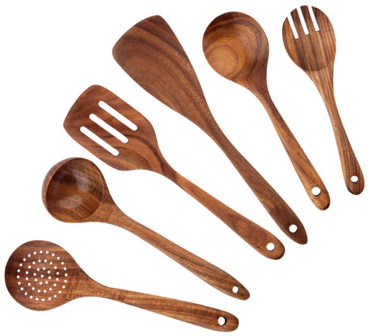 6-teiliges Küchenutensilien-set – Küchenlöffel Aus Holz – Küchenhelfer Aus Natürlichem Teakholz