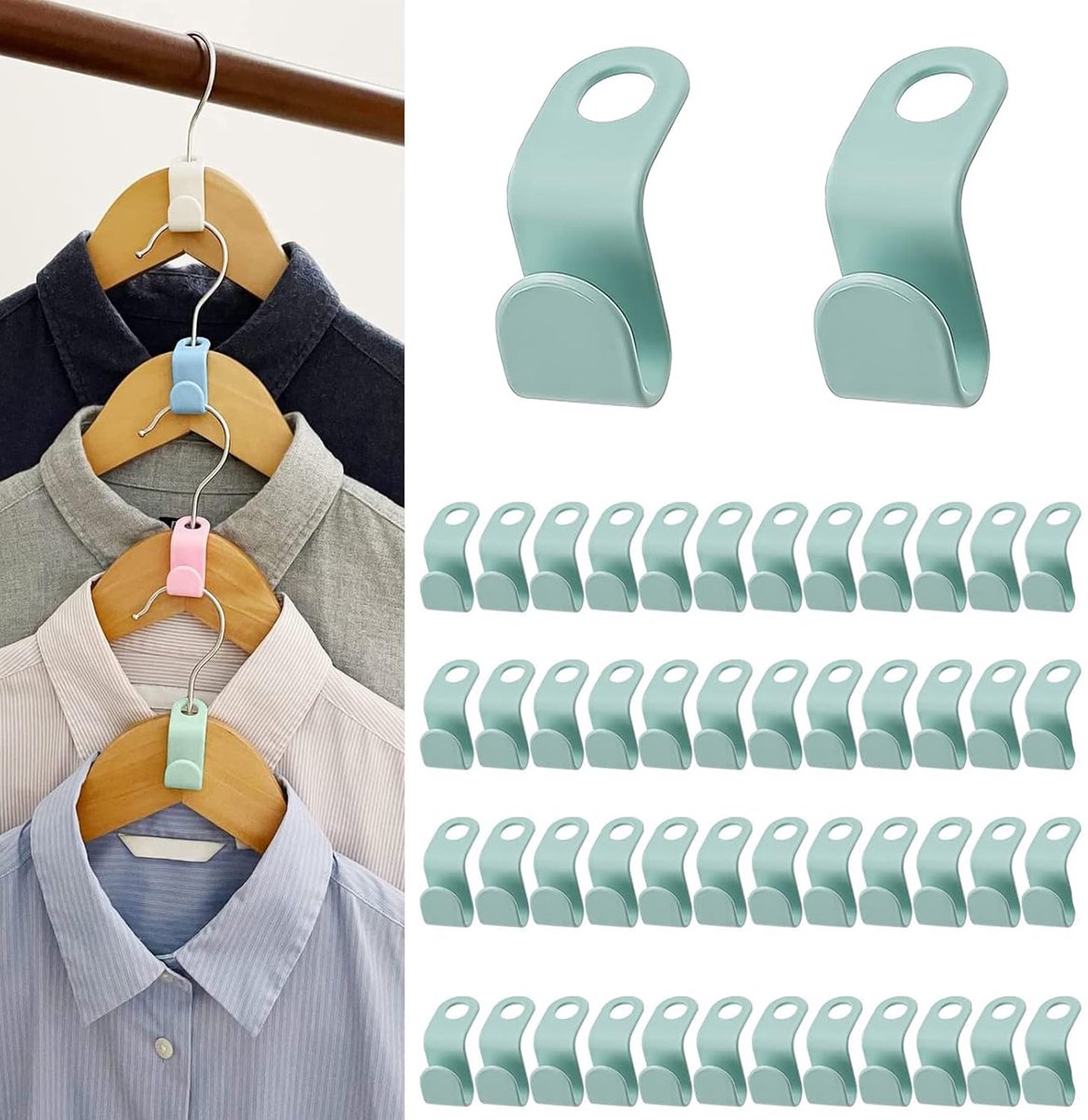 50 Verbindungshaken Für Kleiderbügel – 1,8 X 4,5 Cm – Grün – Platzsparende Kleiderbügel – Kleiderbügel Und Haken Für Kleiderschränke Und Garderoben