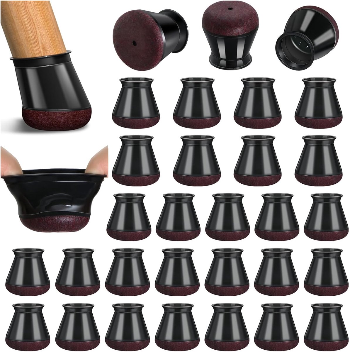 Set Mit 32 Elastischen Stuhlbeinschonern – Filzgleiter Für Stuhlbeine – Stuhlkappen – Silikon-stuhlgleiter Mit Dickem Filz – Bodenschoner