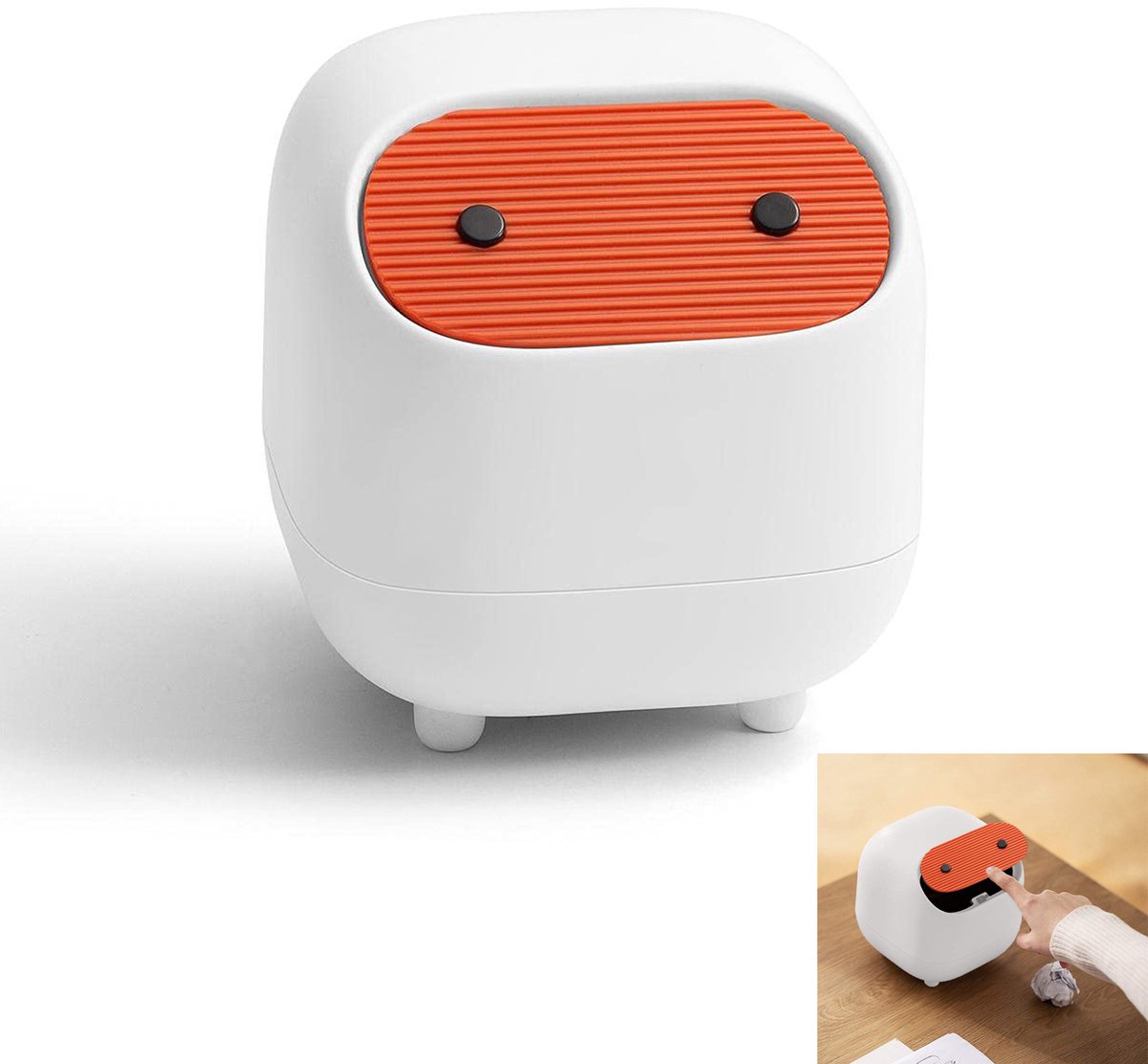 Mini-mülleimer Mit Deckel – Hübscher Schreibtisch-mülleimer – Kleiner Eimer – Integrierte Füße – Einfache Handhabung – Ideal Für Bad, Büro, Schreibtisch Oder Couchtisch – Weiß