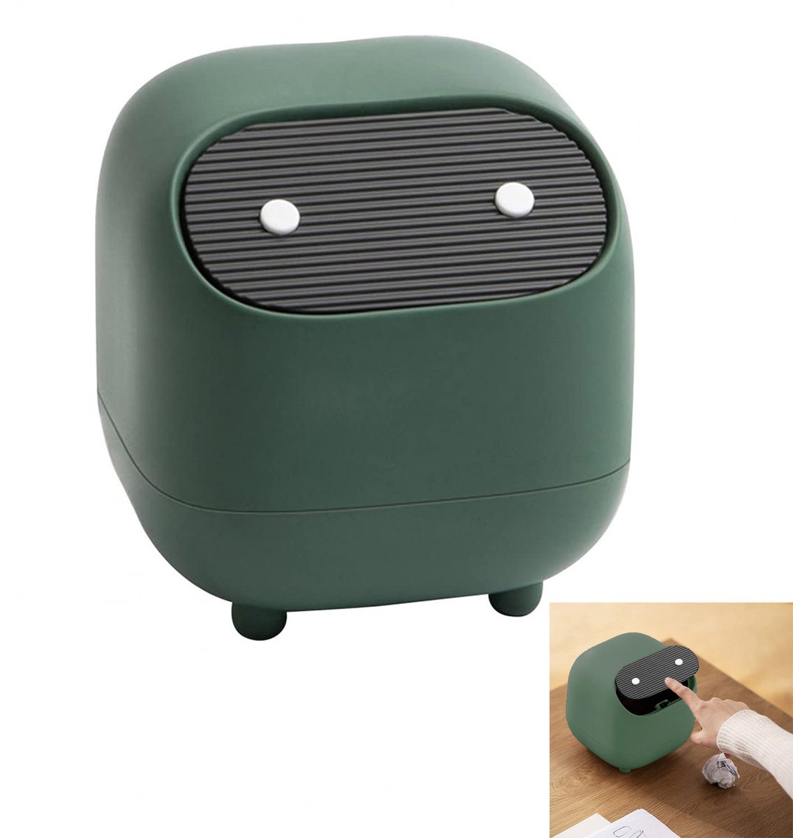 Mini-abfalleimer Mit Deckel – Hübscher Schreibtisch-abfalleimer – Kleiner Abfalleimer – Integrierte Füße – Einfache Handhabung – Ideal Für Bad, Büro, Schreibtisch Oder Couchtisch – Grün