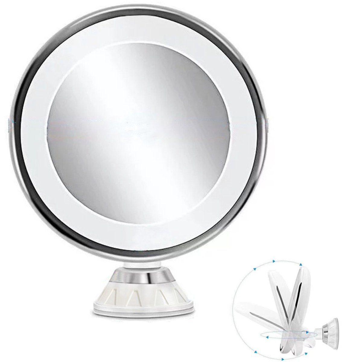 Led-schminkspiegel – Badezimmerspiegel Mit Saugnapf – 10-fache Vergrößerung Mit Led-beleuchtung – Rundumsicht (360°) – 17,5 Cm Durchmesser