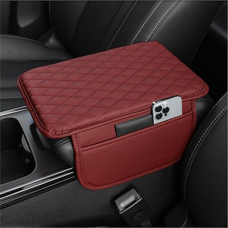 Verbesserte Auto-armlehnenmatte, Universelle Auto-armlehnenmatte Mit Zwei Taschen, Komfortables Auto-innenausstattungszubehör (rot).