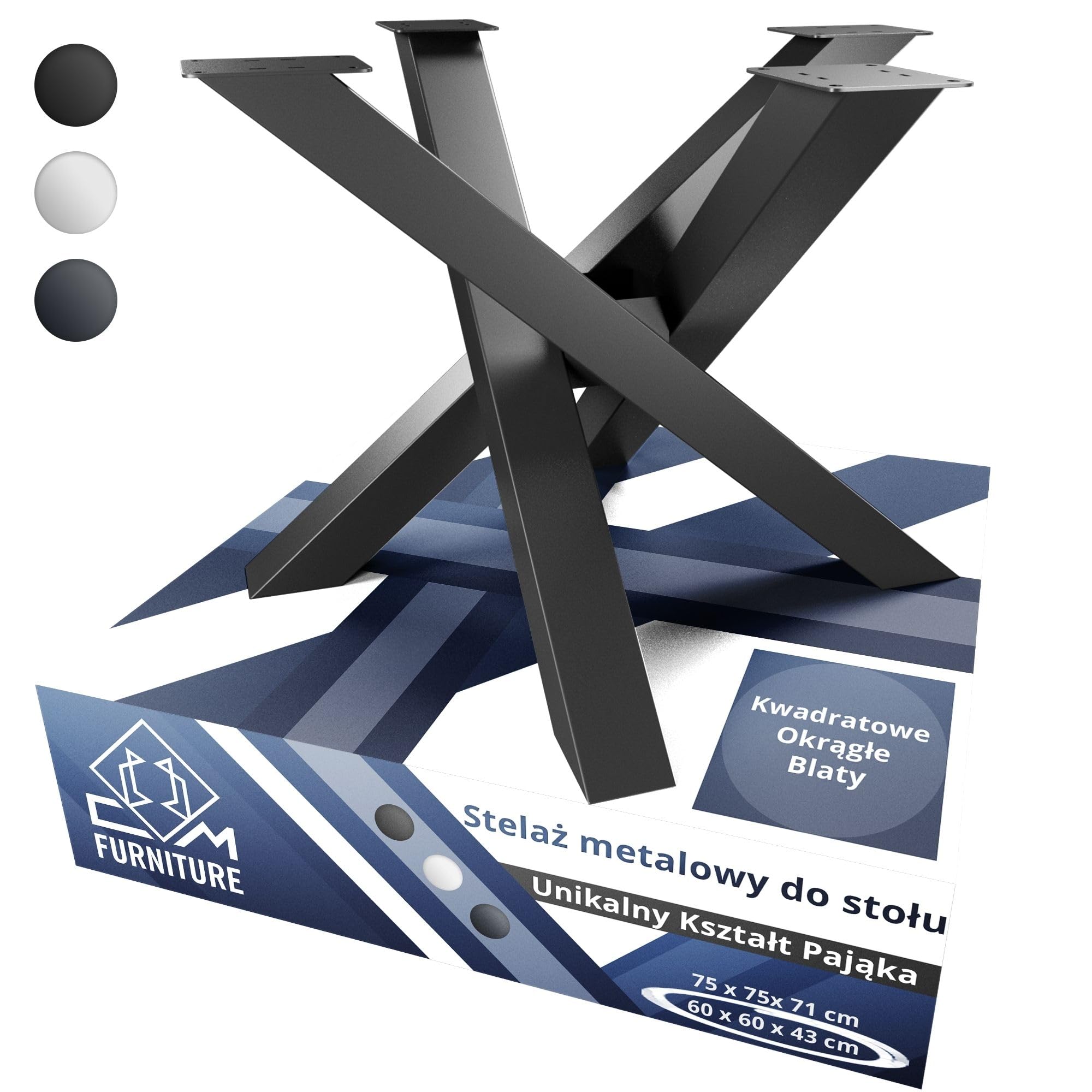 Cm Furniture Tischbeine Aus Schwarzem Metall, Modell Spider, Für Runde/quadratische Tischplatten. Höhe 43 Cm. X-förmiges Tischgestell. Maße: H 43 X B 60 X L 60 Cm. Kreuzförmiges Gestell. Konferenztisc