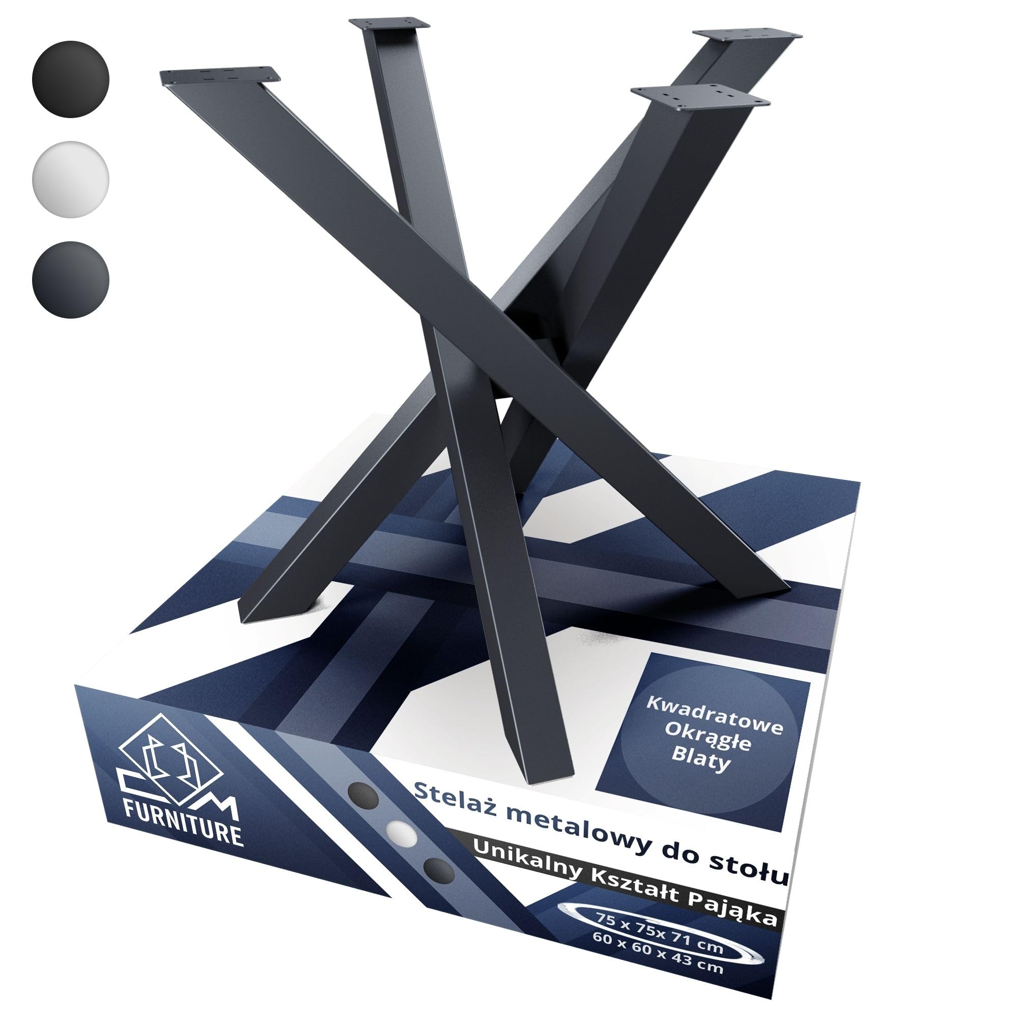 Cm Furniture Anthrazitfarbene Tischbeine Aus Metall In Spinnenform Für Runde/quadratische Tischplatten, Höhe 71 Cm, X-förmiges Tischgestell (h 71 X B 75 X L 75 Cm), Konferenztisch Im Loft-stil Mit Kre