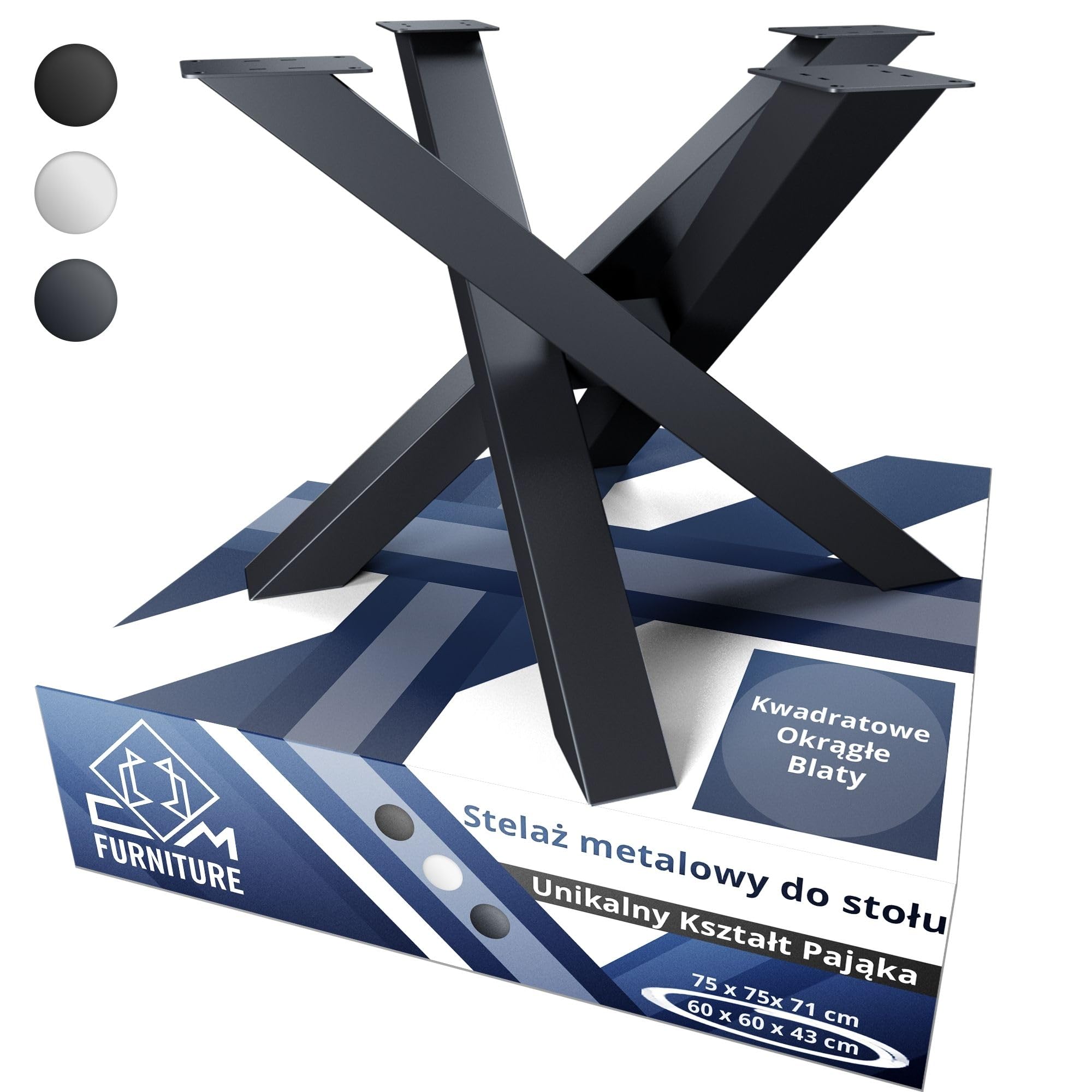 Cm Furniture Anthrazitfarbene Tischbeine Aus Metall In Spinnenform Für Runde/quadratische Tischplatten, Höhe 43 Cm. X-förmiges Tischgestell, H 43 X B 60 X L 60 Cm. Konferenztisch Mit Kreuzrahmen, Couc