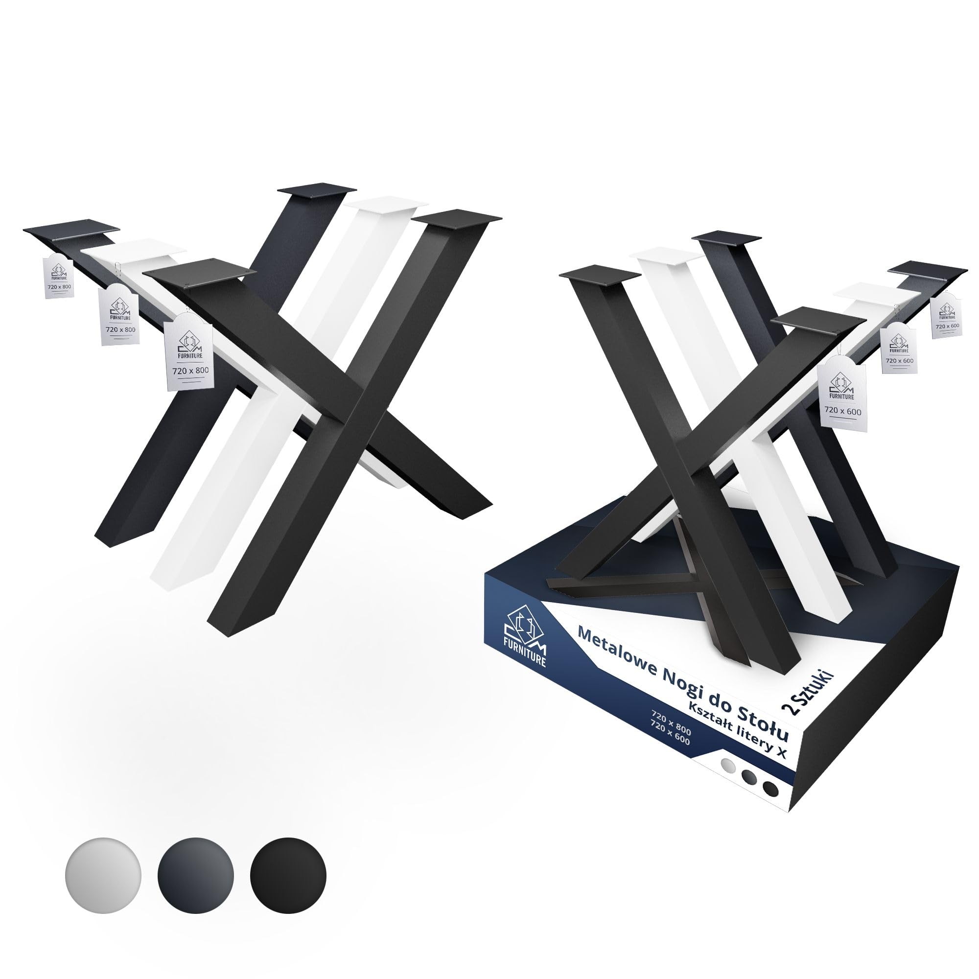 Cm Furniture 2-teiliges Tischbeineset Aus Anthrazitfarbenem Metall, Höhe 72 Cm, Breite 80 Cm, Tischfuß In X-form Aus Stahl, Einfache Selbstmontage, Geeignet Für Bänke, Esszimmertische, Couchtische Und