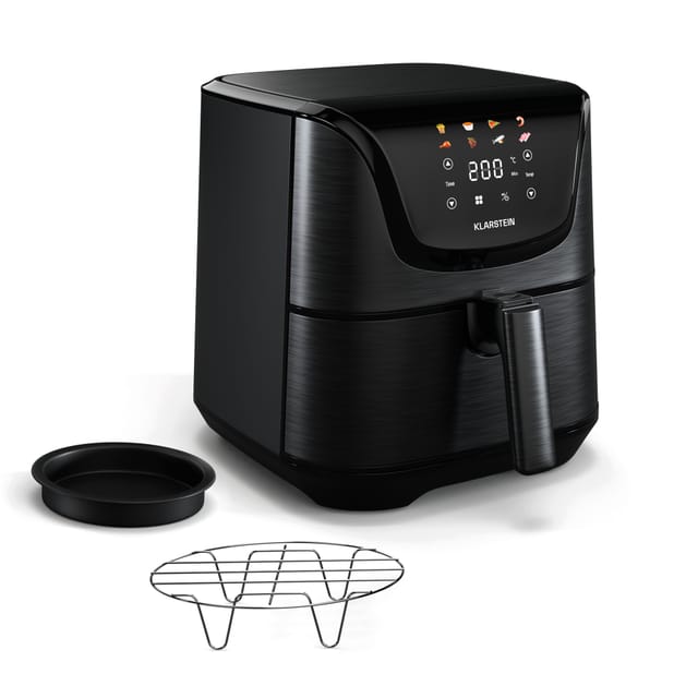 Klarstein - AeroVital Deluxe Heißluftfritteuse – 5,4 l Airfryer, 1700 w, Touch-Display, 8 Programme, Antihaftbeschichtung, Grillrost & Pizzablech,