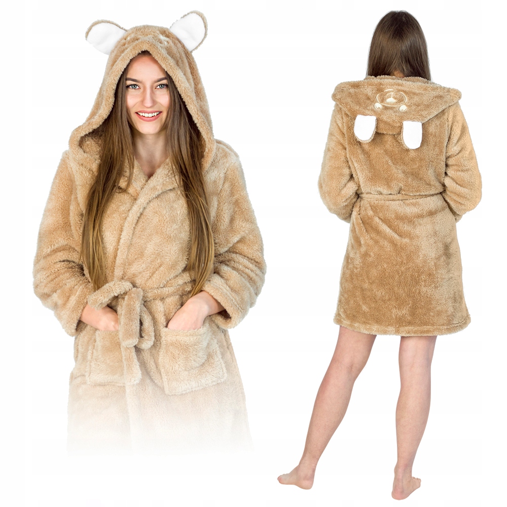 Damen-bademantel Mit Kapuze Und Teddybärmotiv, Lang, Warm, Dick Gefüttert Mmgf