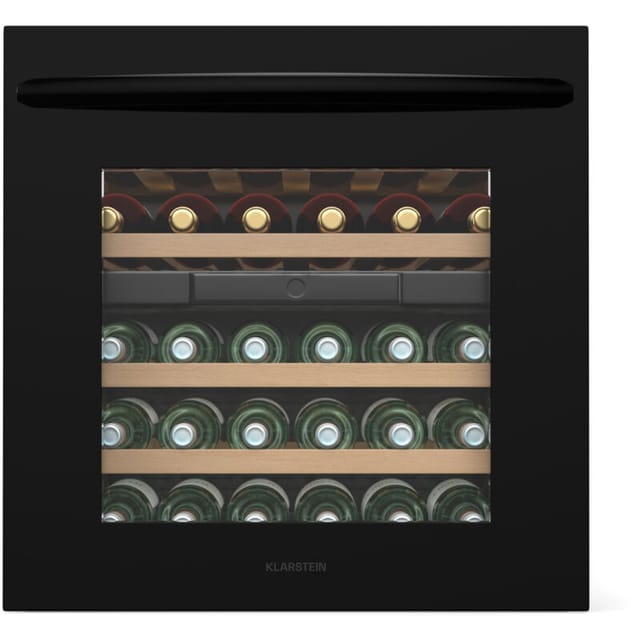 Klarstein Vinsider 30 Weinkühlschrank 2 Zonen - 30 Flaschen, Einbau, 10-20 °C & 5-12 °C, LED-Beleuchtung, UV-Schutz, Holzböden, Leise,