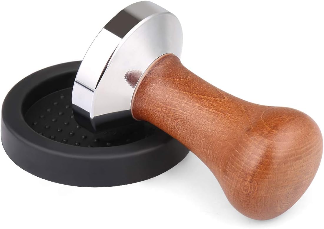 Verchromter Stahltamper, Griff Aus Massivholz, Inklusive Pad, Geeignet Für Siebträger-kaffeemühlen (51 Mm) An Kaffeemaschinen.
