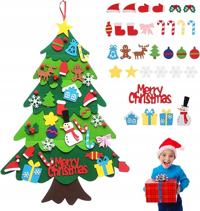 Weihnachtsbaum Aus Filz Zur Dekoration, 100 Cm + 32 Ornamente Ds7