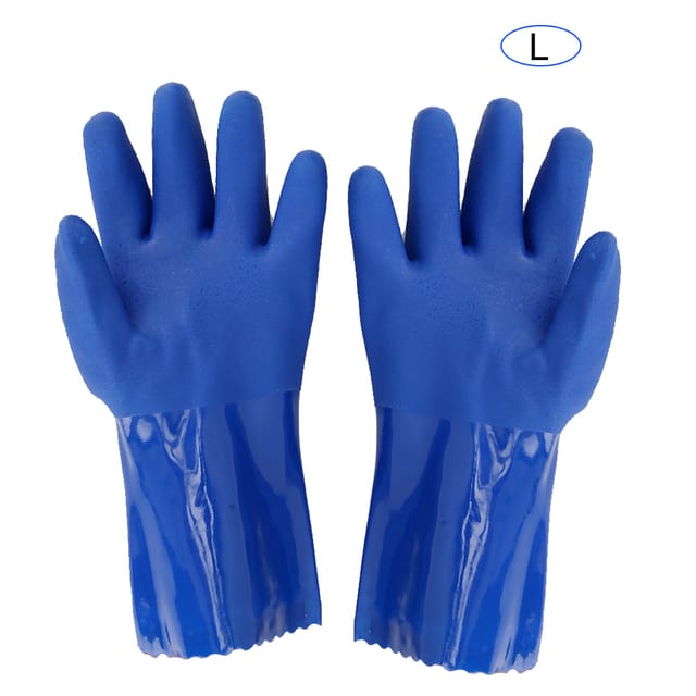 PVC-Sicherheitshandschuhe mit geraden Ärmeln, gefüttert mit gestrickter Baumwolle, chemikalienbeständig und rutschfest (Größe L)