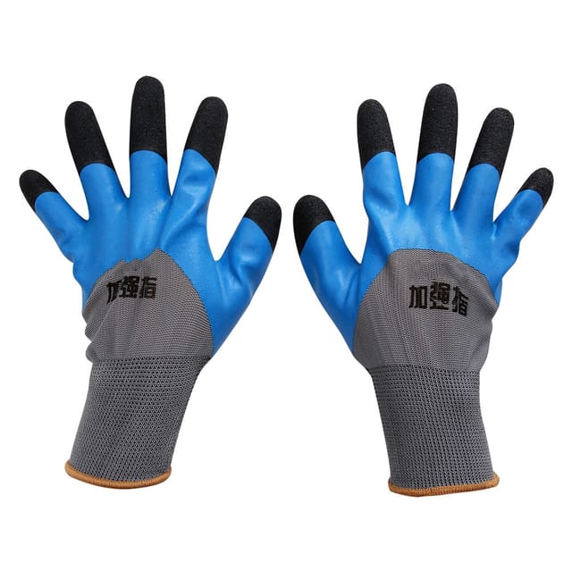 Sicherheitsarbeitshandschuhe aus schaumbeschichtetem Nylon, rutschfest und abriebfest (Grau + Blau)