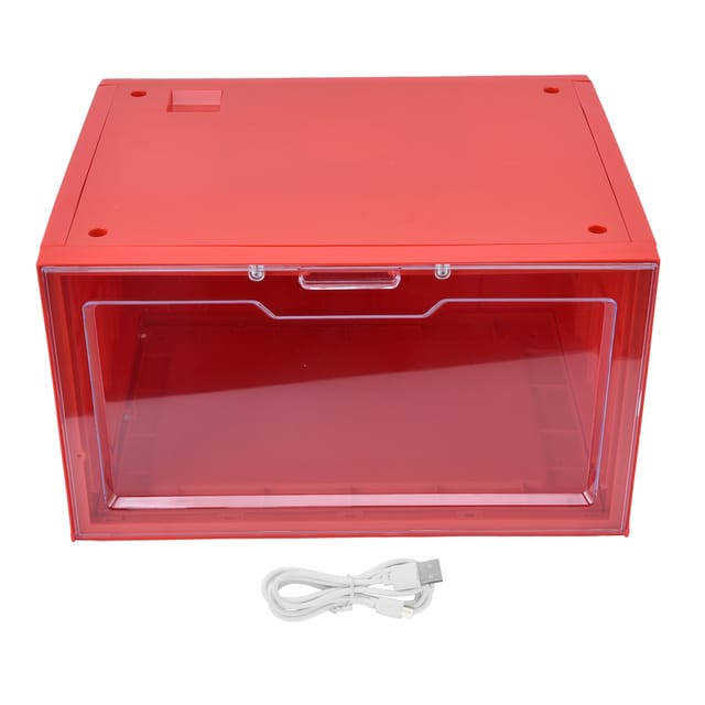 Transparente LED-Schuhaufbewahrungsbox mit Sprachsteuerung, stapelbar, für Einkaufszentrum oder Zuhause, Rot