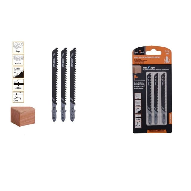 Trade Shop Traesio - Trade Shop - set 3 lame pezzzen für seghetto alternativo T111C hcs lama ricambs für legno 90188 -