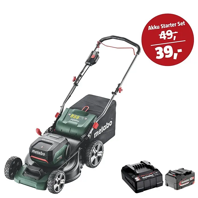 Metabo CAS 18V Maschinen-Set (Akku-Rasenmäher RM 36-18 LTX BL 46 + 39€ Akku-Basis-Set)