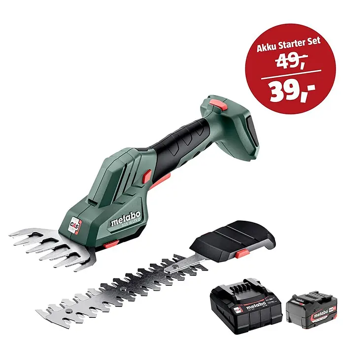 Metabo CAS 18V Maschinen-Set (Akku-Gras- & Strauchschere SGS 18 LTX Q + 39€ Akku-Basis-Set)