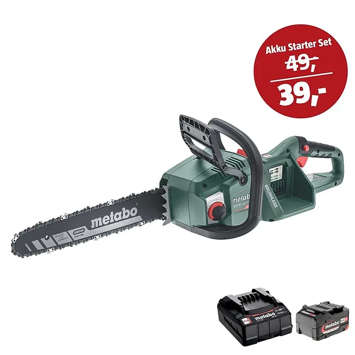 Metabo CAS 18V Maschinen-Set (Akku-Kettensäge MS36-18 LTXBL40 + 39€ Akku-Basis-Set)