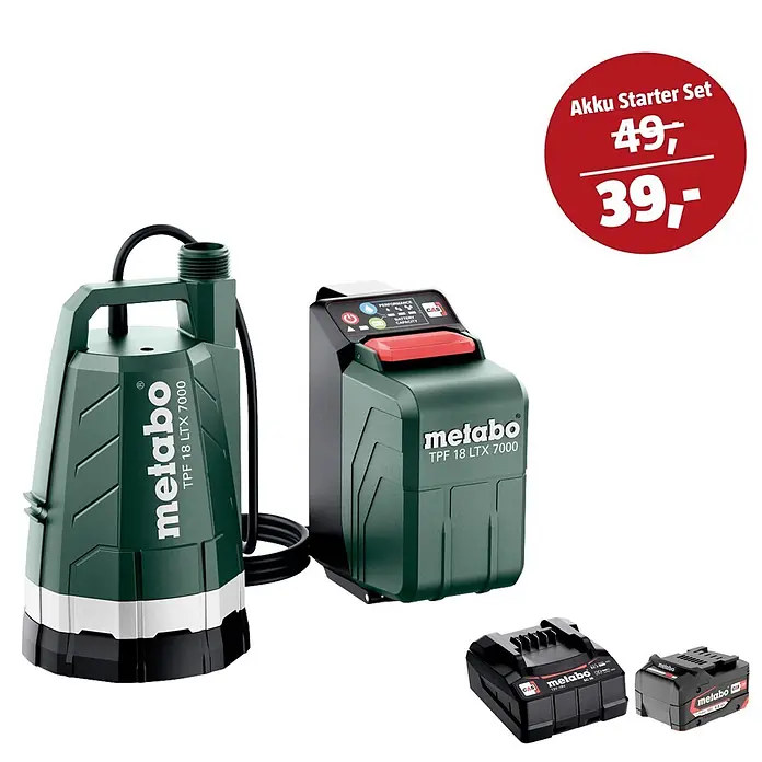 Metabo CAS 18V Maschinen-Set (Tauchpumpe TPF 18 LTX 7000 + 39€ Akku-Basis-Set)