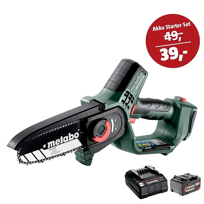 Metabo CAS 18V Maschinen-Set (Einhand-Akku-Kettensäge MS 18 LTX 15 + 39€ Akku-Basis-Set)