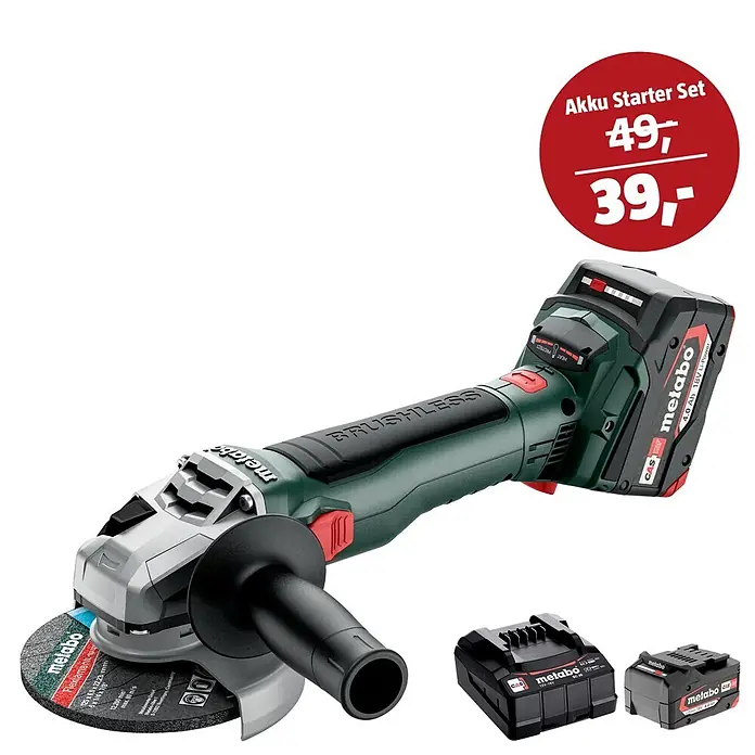 Metabo CAS 18V Maschinen-Set (Akku-Winkelschleifer W 18 LT BL 11-125 + 39€ Akku-Basis-Set)