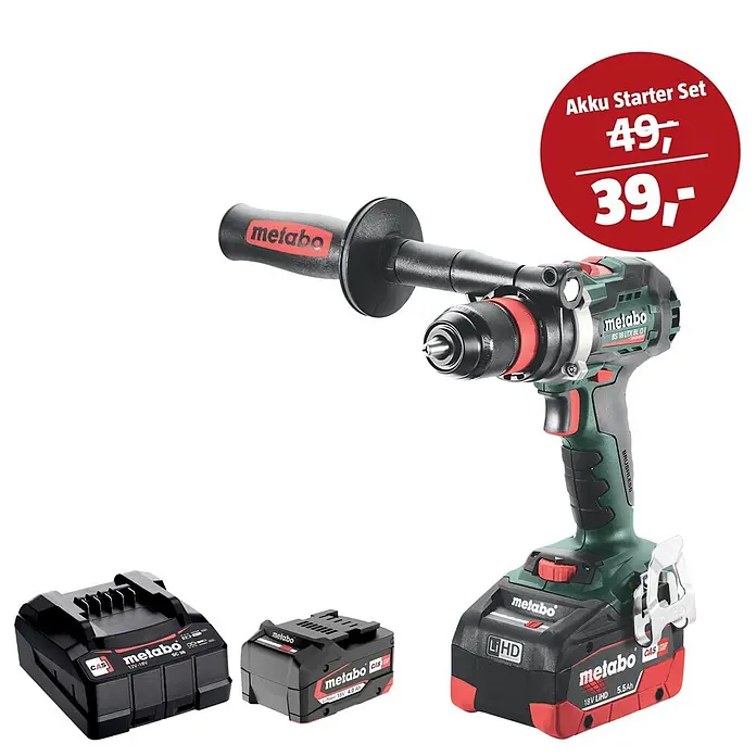 Metabo CAS 18V Maschinen-Set (Akku-Bohrschrauber BS 18 LTX BL Q I + 39€ Akku-Basis-Set)