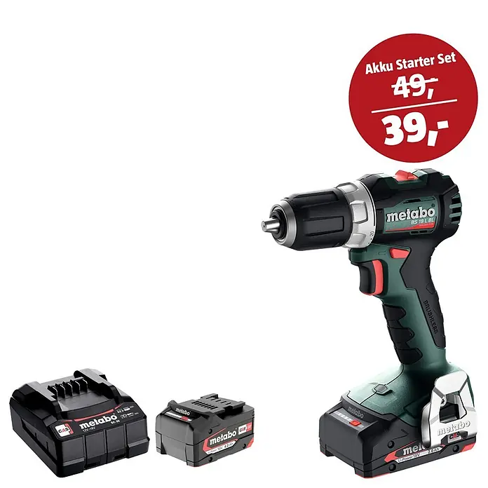 Metabo CAS 18V Maschinen-Set (Akku-Bohrschrauber BS 18 L BL + 39€ Akku-Basis-Set)