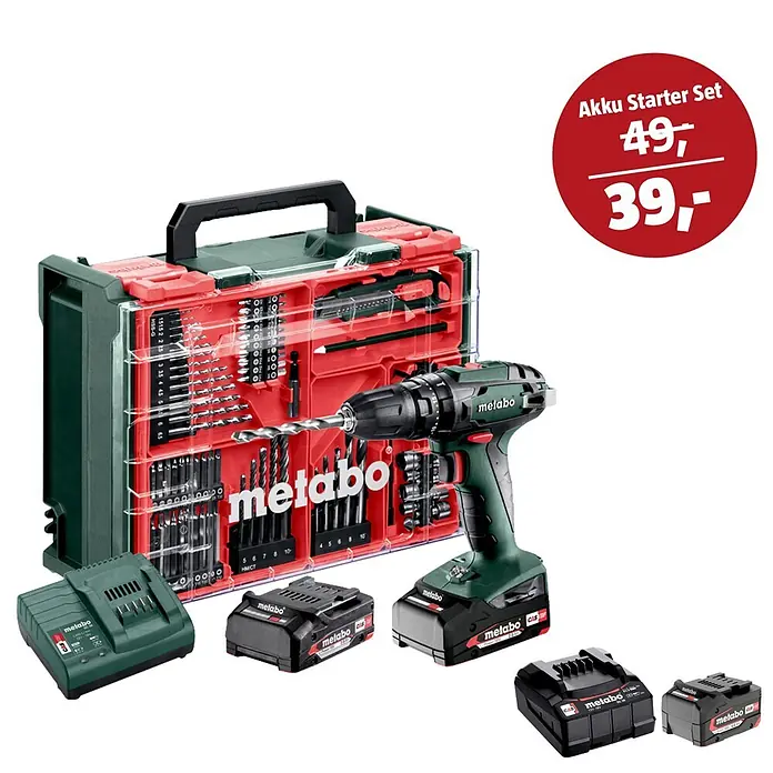 Metabo CAS 18V Maschinen-Set (Akku-Schlagbohrschrauber-Set SB 18 + 39€ Akku-Basis-Set)