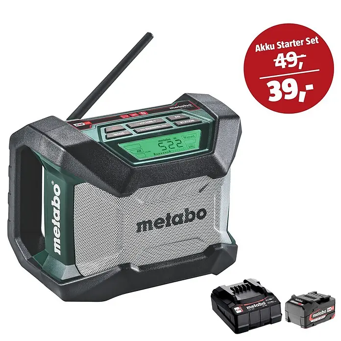 Metabo CAS 18V Maschinen-Set (Akku-Baustellenradio R 12-18 BT + 39€ Akku-Basis-Set)