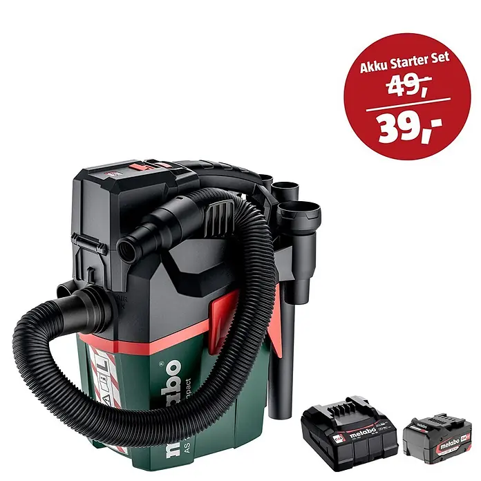 Metabo CAS 18V Maschinen-Set (Akku-Nass-Trockensauger AS 18 L PC Compact + 39€ Akku-Basis-Set)