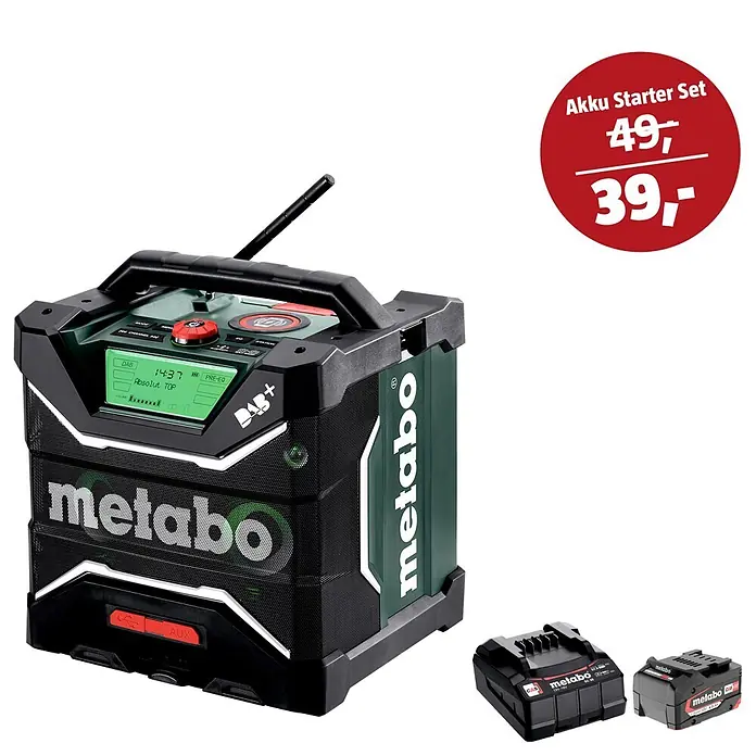 Metabo CAS 18V Maschinen-Set (Akku-Baustellenradio RC 12-18 32 W BT DAB+ + 39€ Akku-Basis-Set)