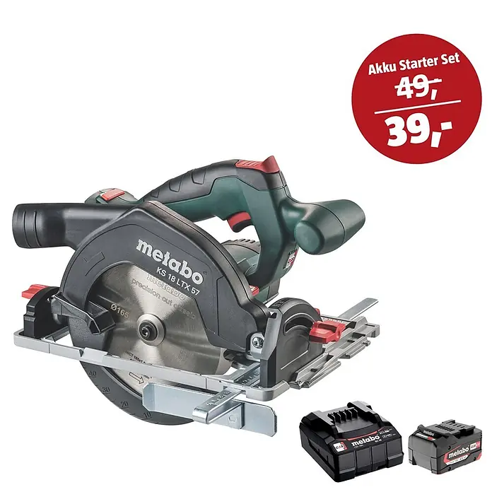 Metabo CAS 18V Maschinen-Set (Akku-Handkreissäge KS 18 LTX 57 + 39€ Akku-Basis-Set)