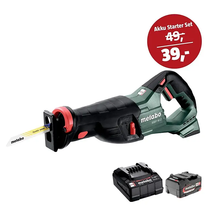 Metabo CAS 18V Maschinen-Set (Akku-Säbelsäge SSEP 18 LT + 39€ Akku-Basis-Set)