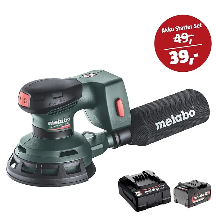 Metabo CAS 18V Maschinen-Set (Akku-Exzenterschleifer SXA 18 LTX 125 BL + 39€ Akku-Basis-Set)