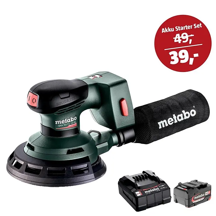 Metabo CAS 18V Maschinen-Set (Akku-Exzenterschleifer SXA 18 LTX 150 BL + 39€ Akku-Basis-Set)