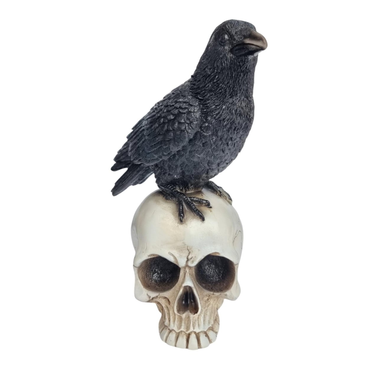 Dekofigur Rabe auf Totenkopf 20 x 13,5 cm anthrazit/weiß