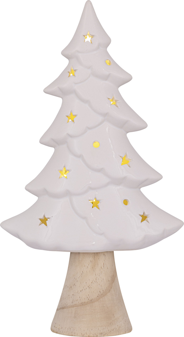 HGD LED-Keramikbaum mit Holzstamm 16,5 x 29 cm warmweiß natur/weiß