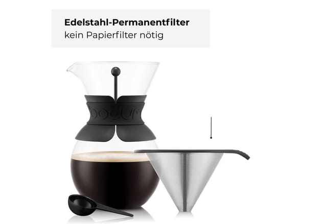 Bodum Pour Over Kaffeebereiter mit Permanentfilter Kurze Tülle 1, 0 L 34 Oz