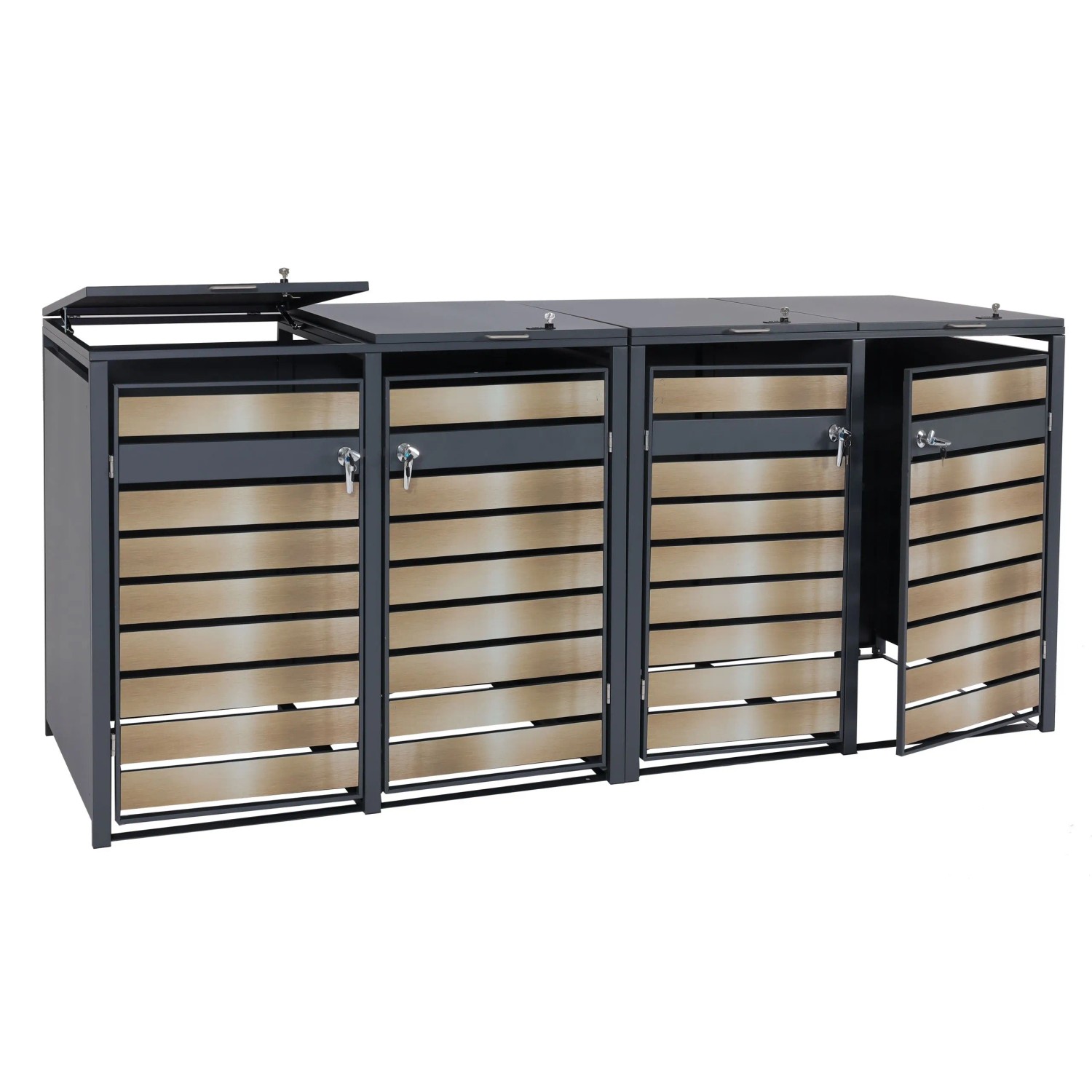 PROREGAL Mülltonnenbox 4er 117x264x80cm Anthrazit Gold Schlitzoptik