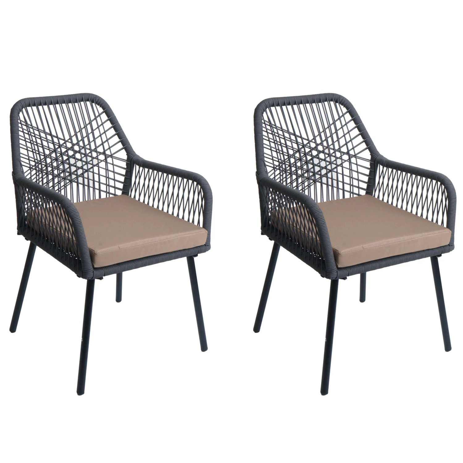 PROREGAL Gartenstuhl 2er-Set 81x54x62cm Sitzhöhe 46cm Outdoor Sitzpolster Aluminium Anthrazit Bezug Taupe
