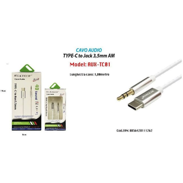 Trade Shop Maxtech AUX-TC01 3,5-mm-Stecker auf Typ-C-Kopfhörer-Audioadapterkabel -