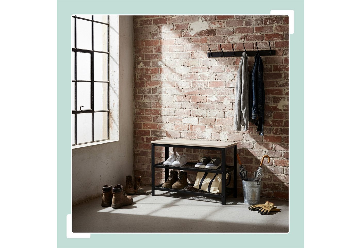 Relaxdays Schuhbank Stahl Schwarz Grau mit 2 Schuhablagen 45 cm x 73 cm x 30 cm