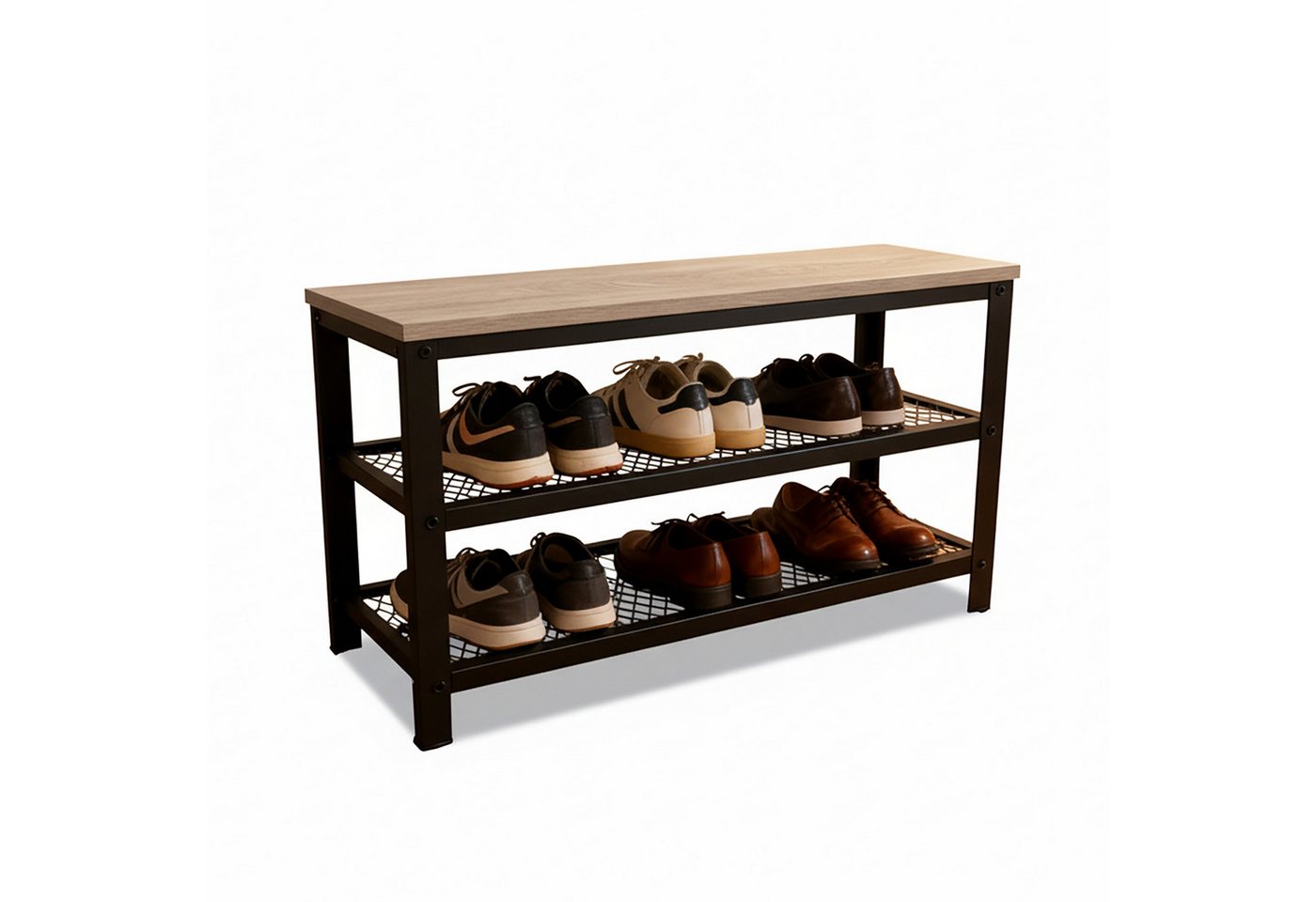 Relaxdays Schuhbank Stahl Schwarz Grau mit 2 Schuhablagen 45 cm x 73 cm x 30 cm Bild 2