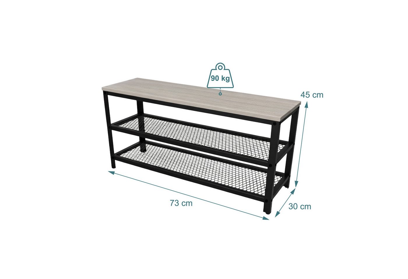 Relaxdays Schuhbank Stahl Schwarz Grau mit 2 Schuhablagen 45 cm x 73 cm x 30 cm Bild 3
